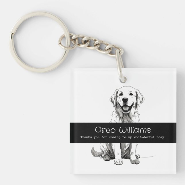 Llavero Cute Happy Golden Retriever Woof cumpleaños (Frente)