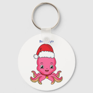 Llavero Cute happy octopus wearing Christmas hat cartoon