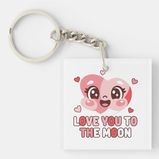 Llavero Cute Heart Character Te Amo Hasta La Luna (Frente)