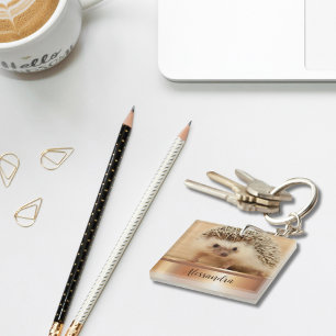 Llavero Cute Hedgehog Faux Rosa Gold Keychain