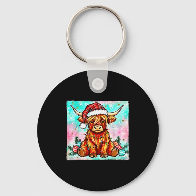 Llavero Cute Highland Cow Christmas Lights Merry Xmas Cows (Anverso)