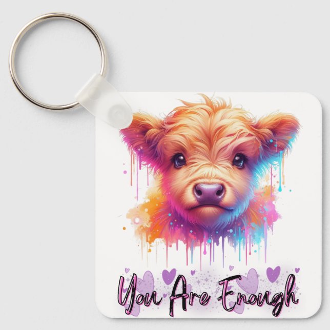 Llavero Cute Highland Cow - Eres Suficiente (Anverso)