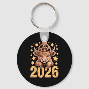 Llavero Cute Highland Cow Feliz Año Nuevo 2026 Tee Diverti