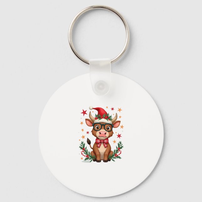 Llavero Cute Highland Cow Lover Santa Hat Western Christma (Anverso)