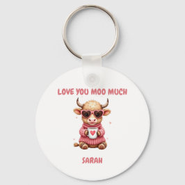 Llavero Cute Highland Cow Valentine Heart Glasses Coffee m