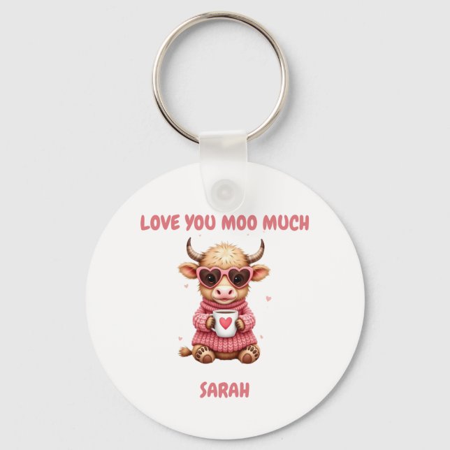 Llavero Cute Highland Cow Valentine Heart Glasses Coffee m (Anverso)