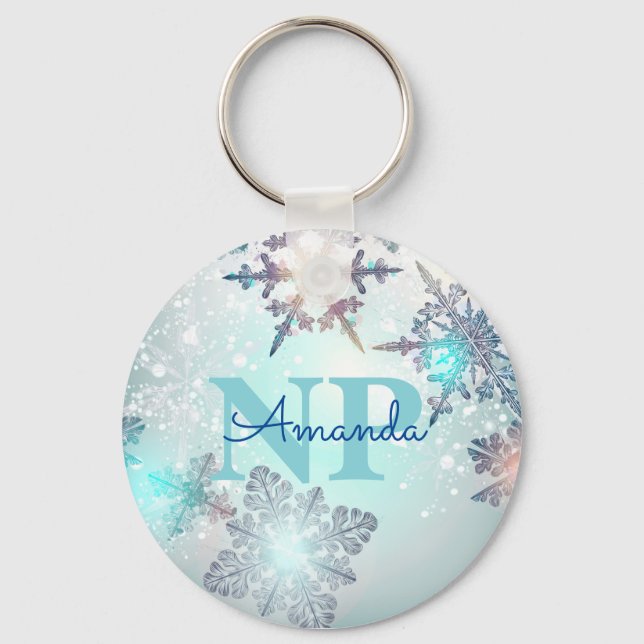 Llavero Cute Ice Blue Snowflake Personalized Name NP Nurse (Anverso)