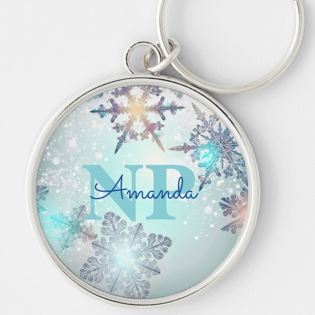 Llavero Cute Ice Blue Snowflake Personalized Name NP Nurse (Frente)
