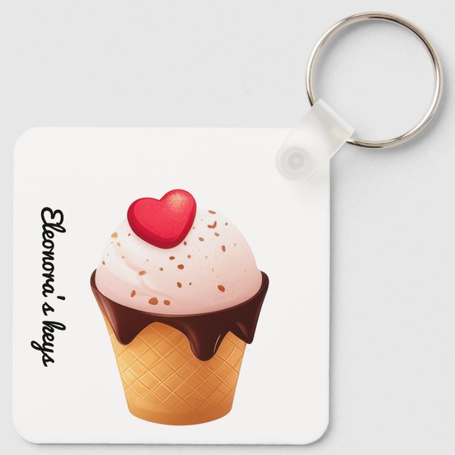 Llavero Cute Ice Cream Cone with Heart (Reverso )