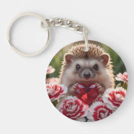 Llavero Cute January Hedgehog with Garnet Heart