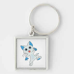 LLAVERO CUTE JUMPING LIGHT CYAN KITTEN WITH BLUE EYES,EARS
