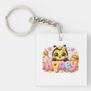 Llavero Cute Kawaii Abeja Miel Nombre Pastel Rosa Brillant
