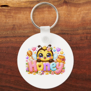 Llavero Cute Kawaii Abeja Miel Nombre Pastel Rosa Brillant