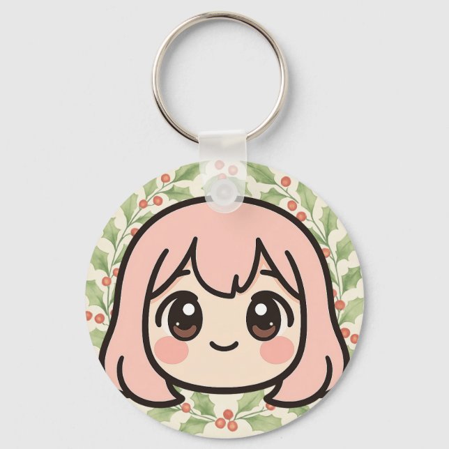 Llavero Cute Kawaii Anime Girl Face Keychain – Pastel Chib (Anverso)