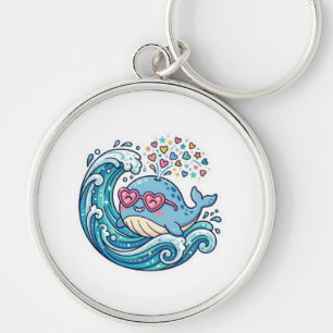 Llavero Cute Kawaii Ballena Azul Verano Gafas de Corazón S