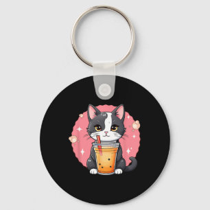 Llavero Cute Kawaii Cat Boba Tea japonés Estilo Tuxedo Kit