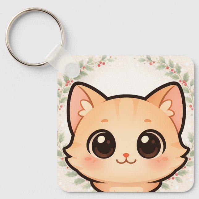 Llavero Cute Kawaii Cat Face Keychain (Anverso)