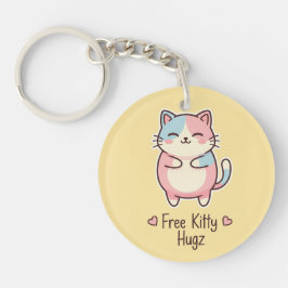 Llavero Cute Kawaii Cat "Free Kitty Hugz" Pastel Acrylic 