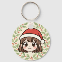 Cute Kawaii Christmas Anime Girl Keychain