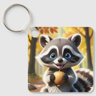 Llavero Cute Kawaii estilo Racoon sosteniendo una bellota