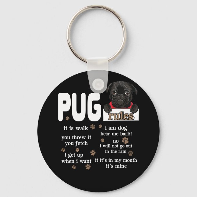 Llavero Cute Kawaii Funny Regalos de reglas de pug negro (Anverso)