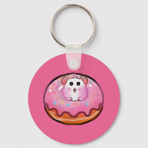 Llavero Cute Kawaii Hámster en Donut Rosa Glaseado Arte