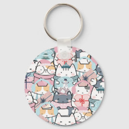 Llavero Cute Kawaii Kitties in Winter And Snowglobe