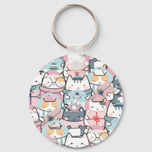 Llavero Cute Kawaii Kitties in Winter And Snowglobe