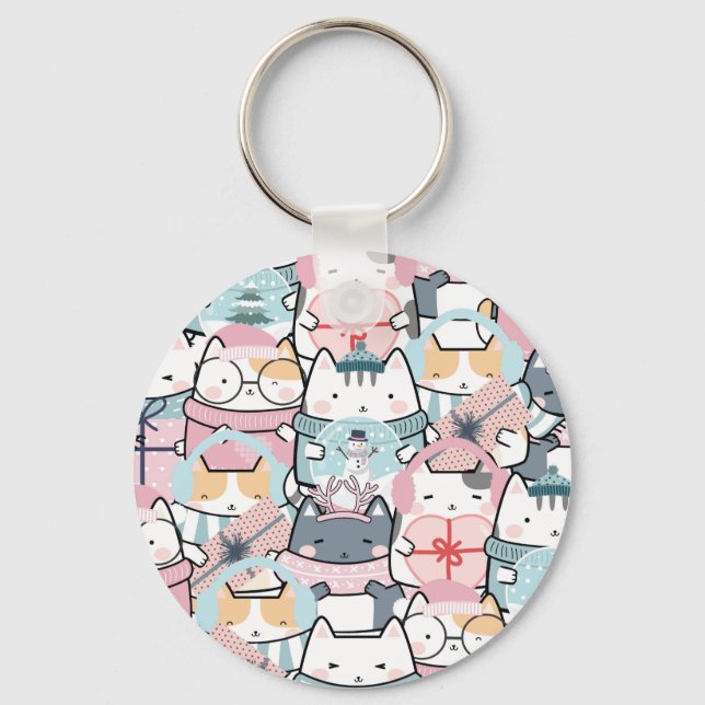Llavero Cute Kawaii Kitties in Winter And Snowglobe (Anverso)