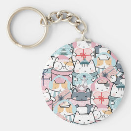 Llavero Cute Kawaii Kitties in Winter And Snowglobe