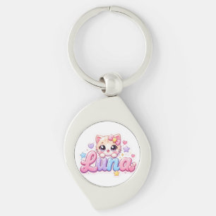 Llavero Cute Kawaii Luna Nombre de gato rosa pastel brilla