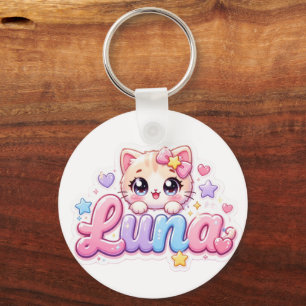 Llavero Cute Kawaii Luna Nombre de gato rosa pastel brilla