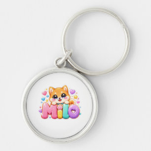 Llavero Cute Kawaii Milo Nombre Perro Pastel Rosa Brillant