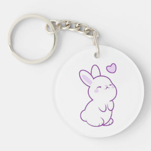 Llavero Cute Kawaii Pastel Morado Conejo Corazón Acrílico