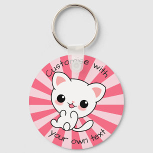 Llavero Cute kawaii Personalizado de gato blanco texto ros