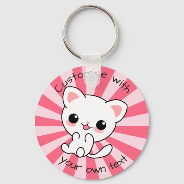 Llavero Cute kawaii Personalizado de gato blanco texto ros (Anverso)