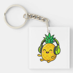 Llavero Cute Kawaii Piña con Auriculares Verano Estar