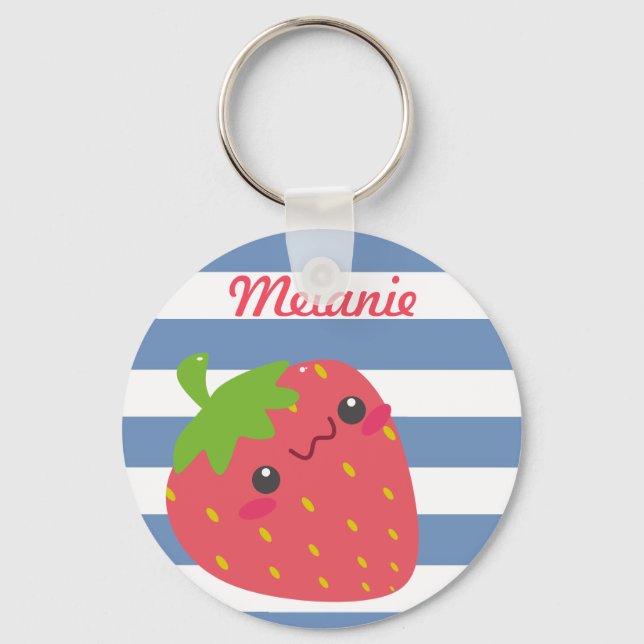Llavero Cute Kawaii Strawberry Striped Personalizado (Anverso)