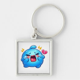 Llavero Cute Kawaii Triste Slime Azul Llorando con Sticker