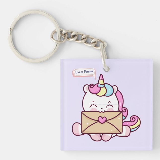 Llavero Cute Kawaii Unicorn Love Illustration (Frente)
