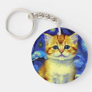 Llavero Cute Kitten Starry Night Van Gogh