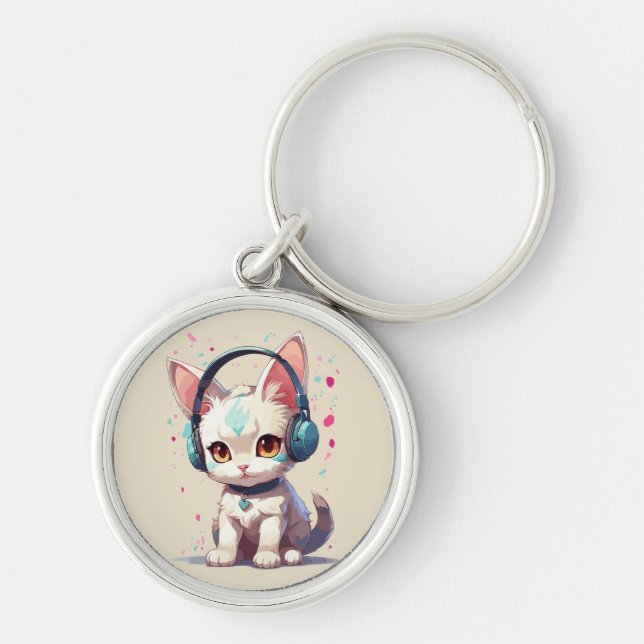 Llavero Cute Kitty con auriculares amuleto (Frente)