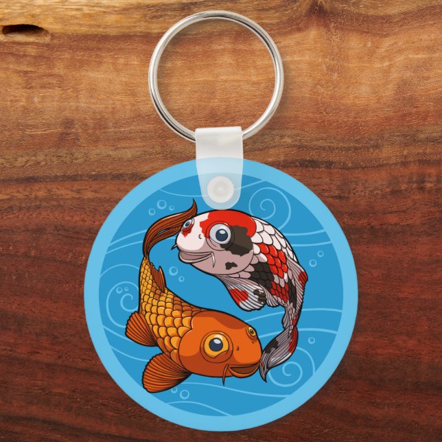 Llavero Cute Koi Carp Friends Swimming Yin Yang Cartoon (Anverso)