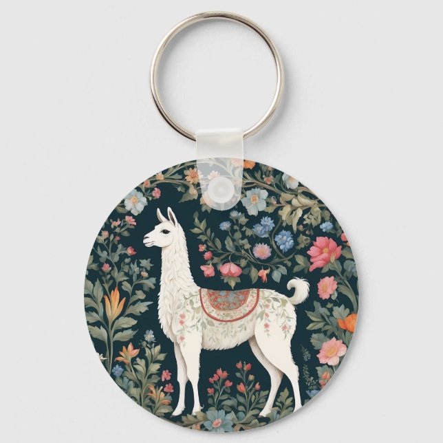 Llavero Cute Llama Elegante Floral (Anverso)