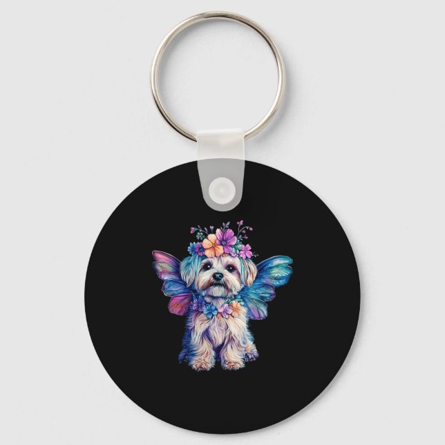 Llavero Cute Maltese Dog Angel With Wings  (Anverso)