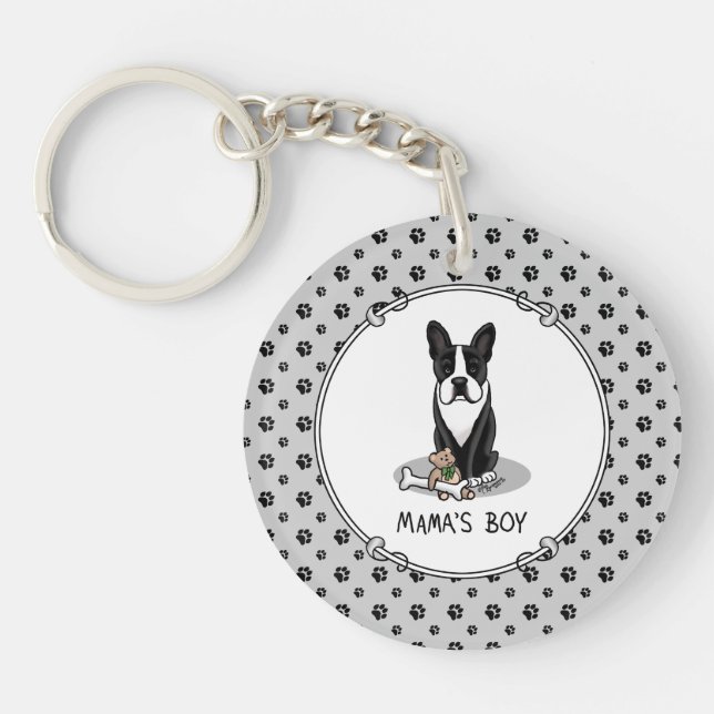 Llavero Cute Mama's Boy Boston Terrier (negro) (Frente)