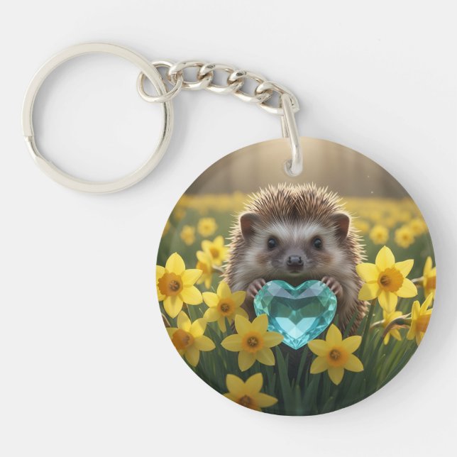 Llavero Cute March Hedgehog with Aquamarine Heart (Frente)