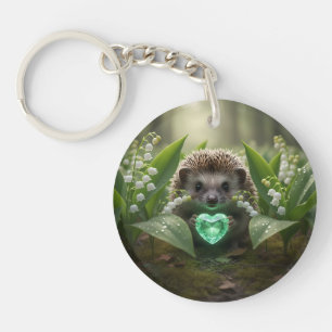 Llavero Cute May Hedgehog con corazón de esmeralda