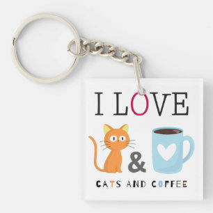 Llavero Cute me encantan los gatos y el café blanco
