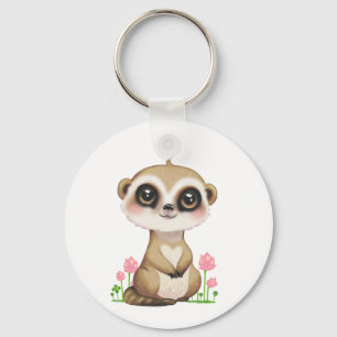 Llavero Cute Meerkat y flores en blanco